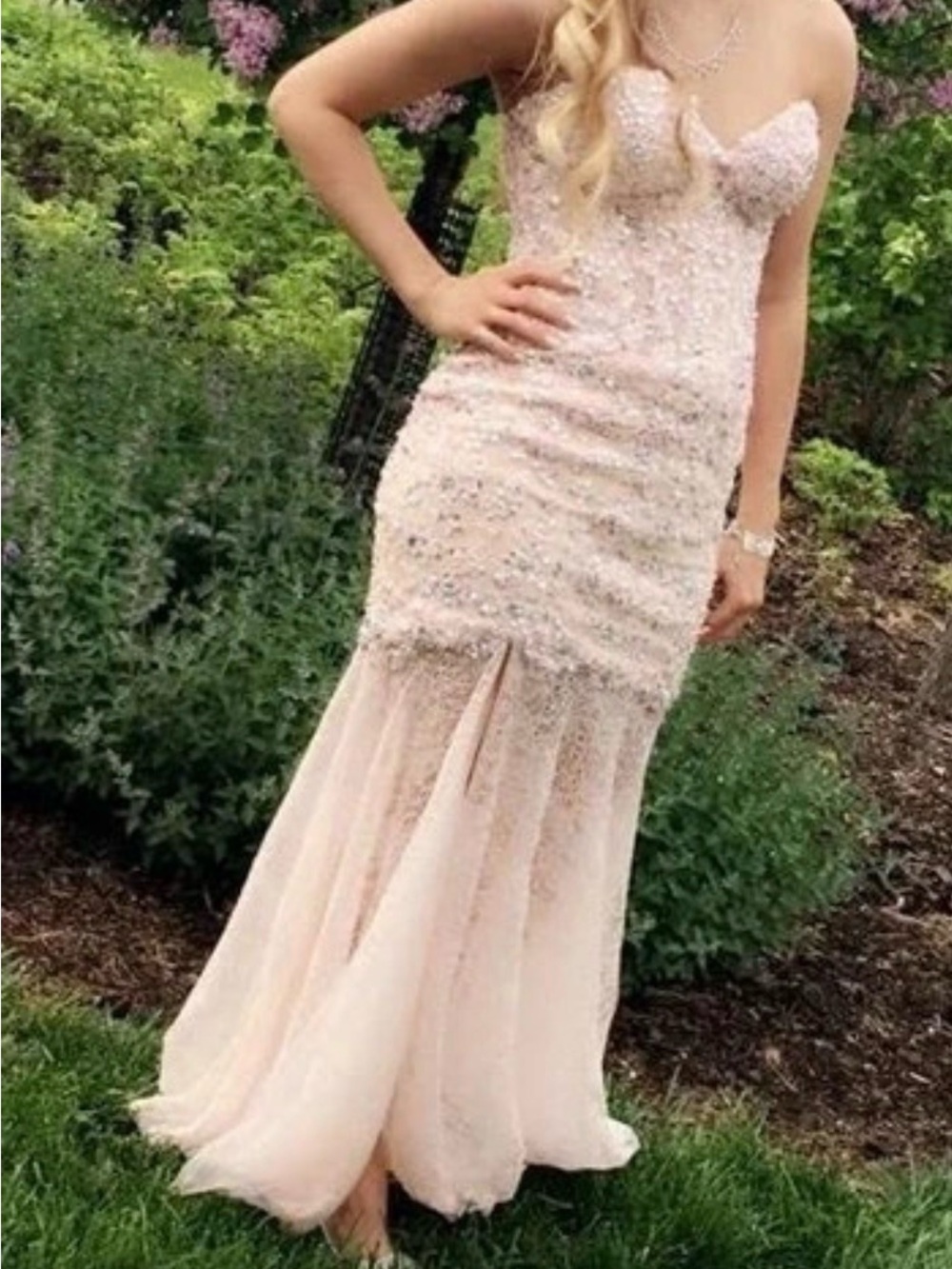 Jovani Strapless Blush Pink Beaded Mermaid Gown